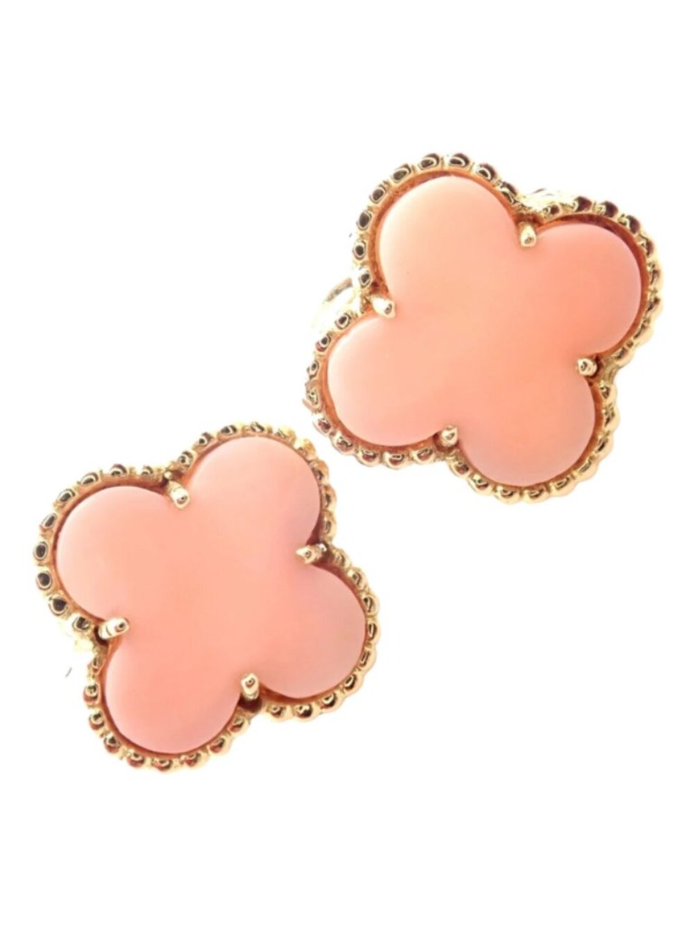 Van Cleef & Arpels Vintage Alhambra 18k Yellow Gold Coral Earrings Paper